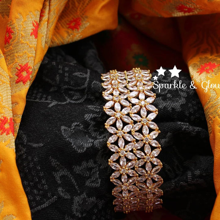 Pink ruby like stones flower bangles set of two