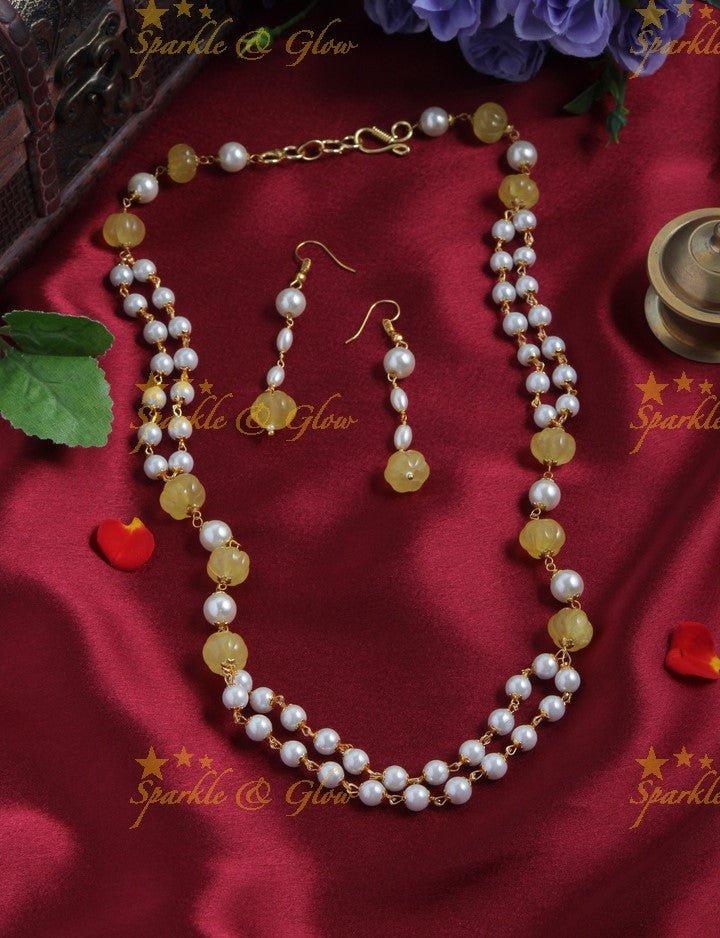 Beautiful Pearl long necklace with white beads - Sparkle and Glow - Pink - Back Thread