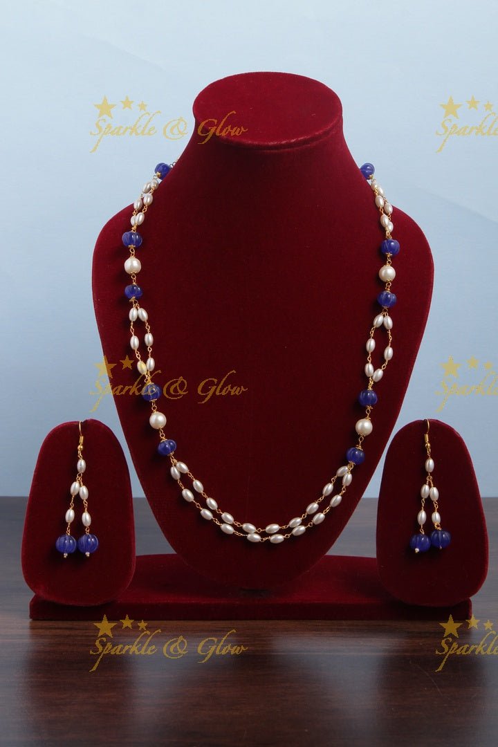 Beautiful Pearl long necklace with white beads - Sparkle and Glow - White - Back Thread