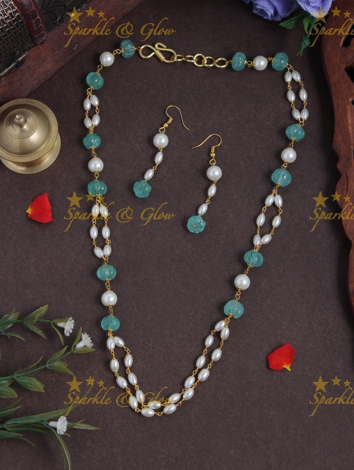 Beautiful Pearl long necklace with white beads - Sparkle and Glow - Pink - Back Thread