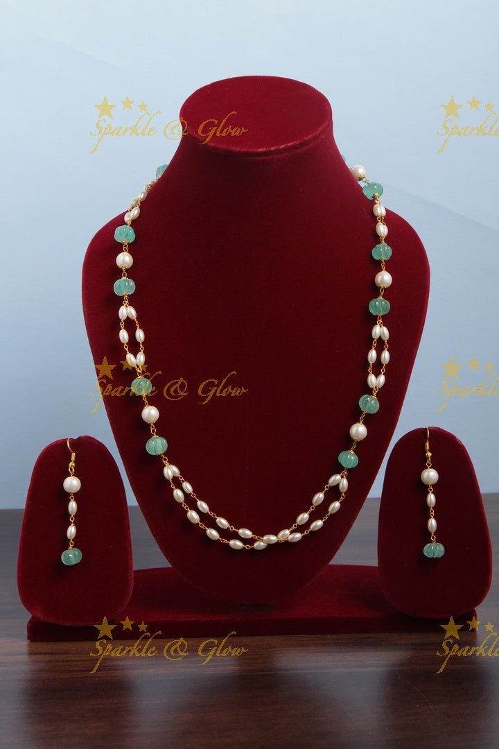 Beautiful Pearl long necklace with white beads - Sparkle and Glow - White - Back Thread