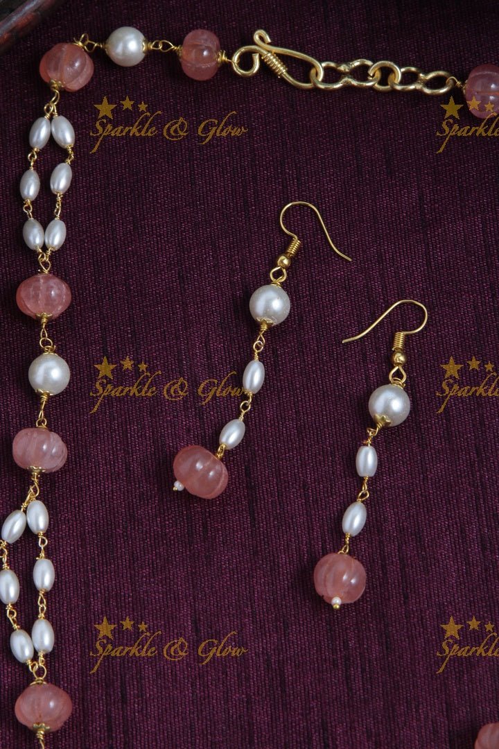 Beautiful Pearl long necklace with white beads - Sparkle and Glow - White - Back Thread