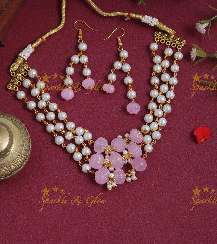 Beautiful Pearl choker with light violet beads - Sparkle and Glow - Light pink - Back Thread