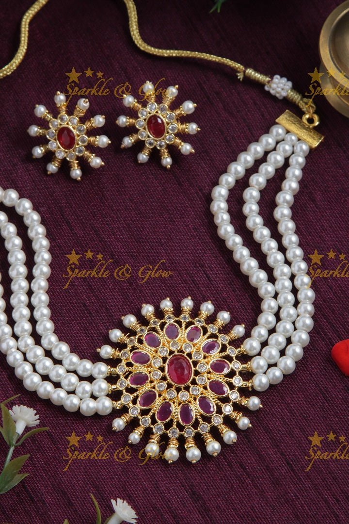 Pearl High Neck Choker - Pink - Sparkle and Glow - Pink - Back Thread