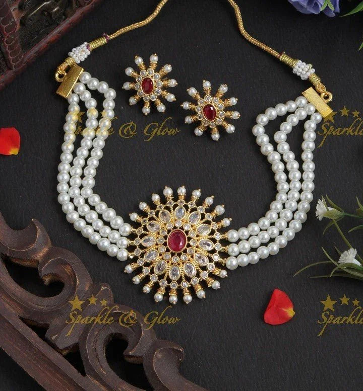 Pearl High Neck Choker - Pink - Sparkle and Glow
