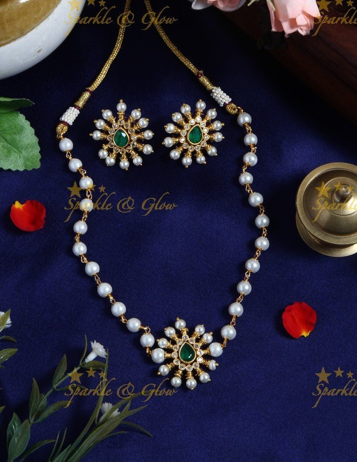 Pearl Floral pendent choker - Green - Sparkle and Glow - Green - Back Thread