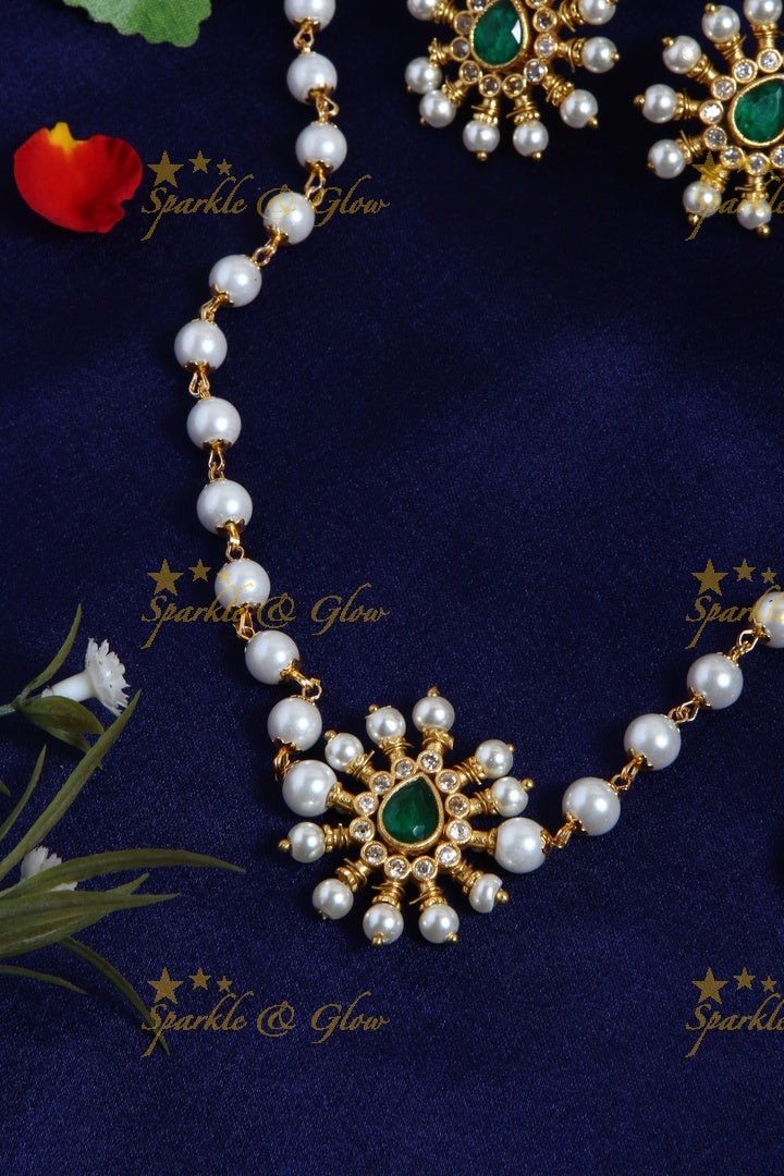 Pearl Floral pendent choker - Green - Sparkle and Glow - Green - Back Thread