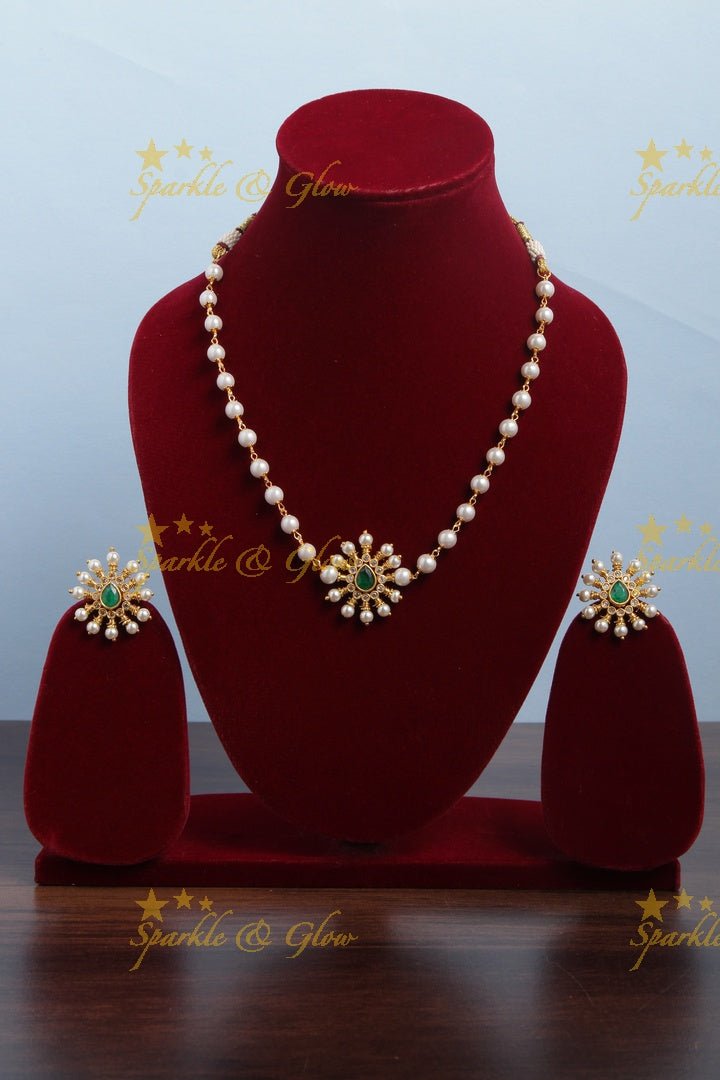 Pearl Floral pendent choker - Green - Sparkle and Glow - Green - Back Thread
