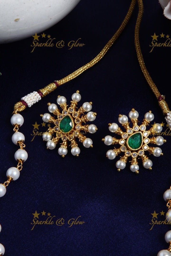 Pearl Floral pendent choker - Green - Sparkle and Glow - Green - Back Thread
