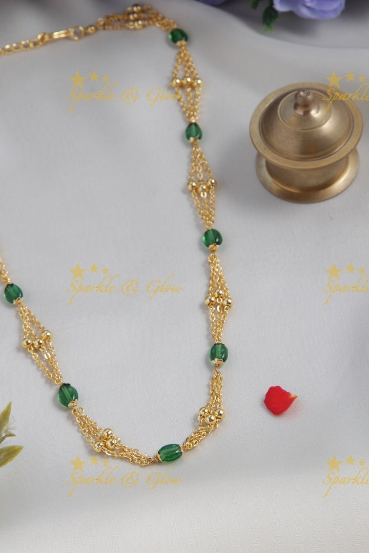 Gold alike long beads necklace - Green, 18 inches - Sparkle and Glow - Green - Back Thread