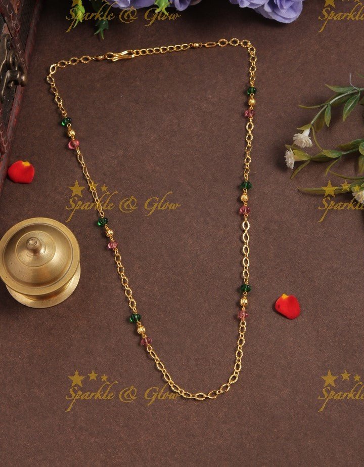 Budgetted gold beads multicolor beads long necklace - Multicolor, 18 inches - Sparkle and Glow - MultiColor - Back Thread