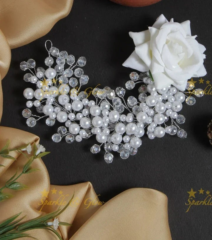 Beautiful rose pearl transparent pearl Hair Veena, Gajra - Sparkle and Glow