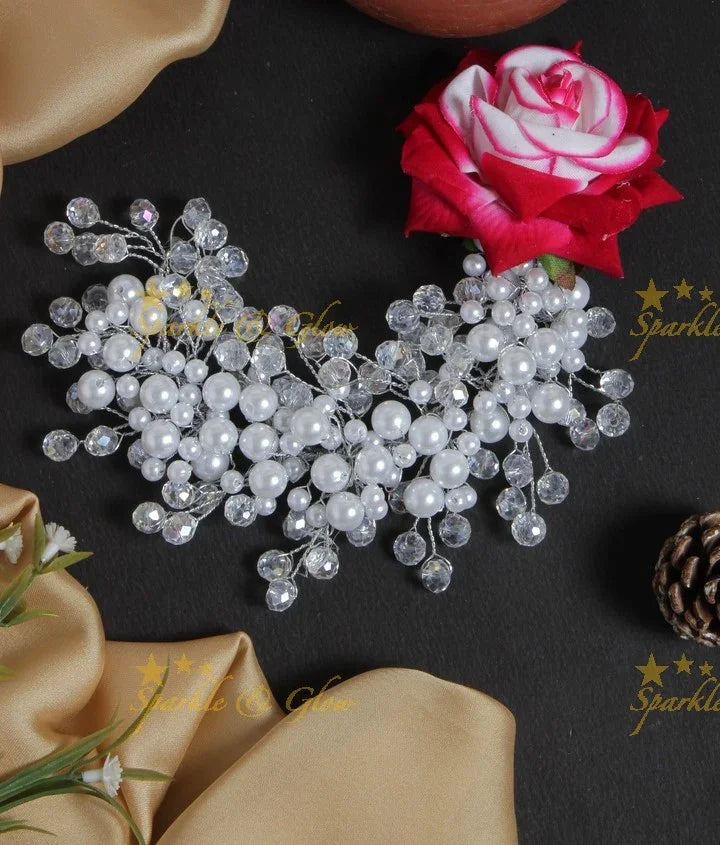 Beautiful rose pearl transparent pearl Hair Veena, Gajra - Sparkle and Glow