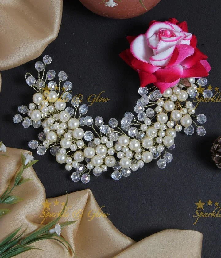 Beautiful rose pearl transparent pearl Hair Veena, Gajra - Sparkle and Glow