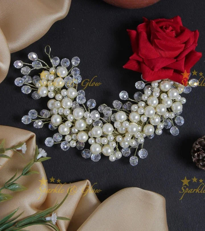 Beautiful rose pearl transparent pearl Hair Veena, Gajra - Sparkle and Glow