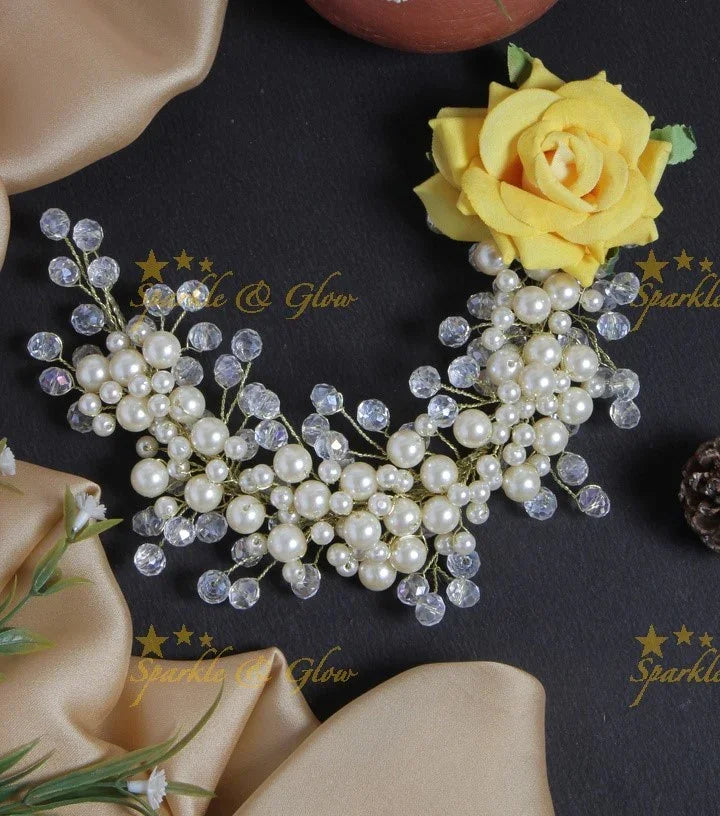 Beautiful rose pearl transparent pearl Hair Veena, Gajra - Sparkle and Glow