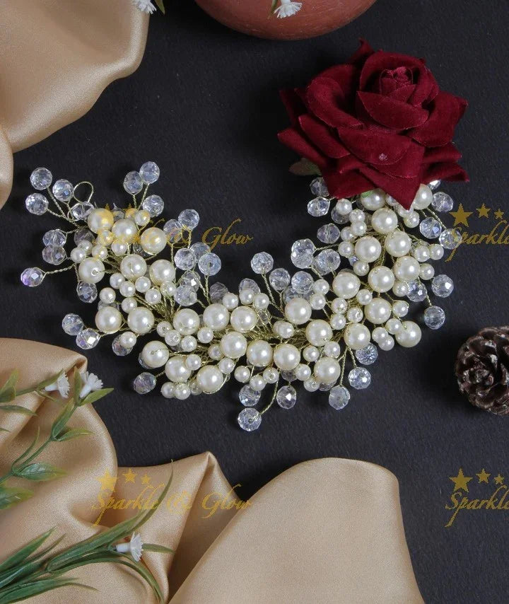 Beautiful rose pearl transparent pearl Hair Veena, Gajra - Sparkle and Glow