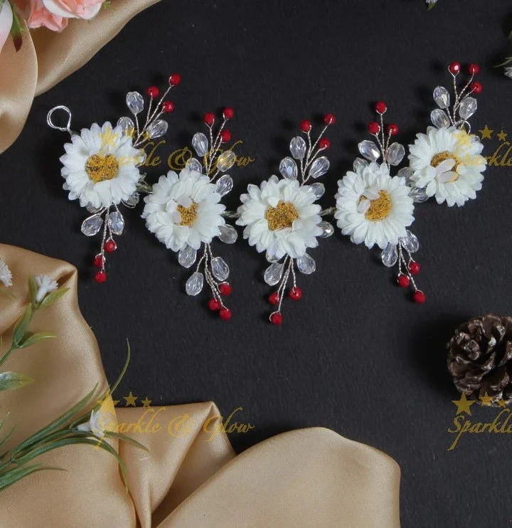 Sunflower type floral transparent pearl stone Hair Veena, Gajra - Sparkle and Glow