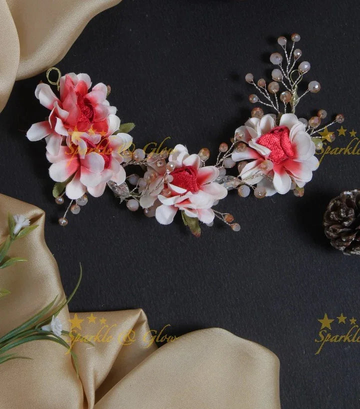 Floral Pearl Branch Hair Veena, Gajra - Sparkle and Glow