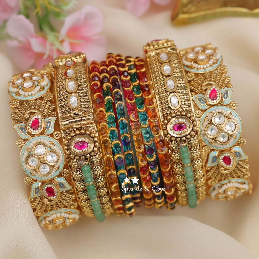 Exquisite Kundan Bridal Bangle Set – Stunning Floral Design