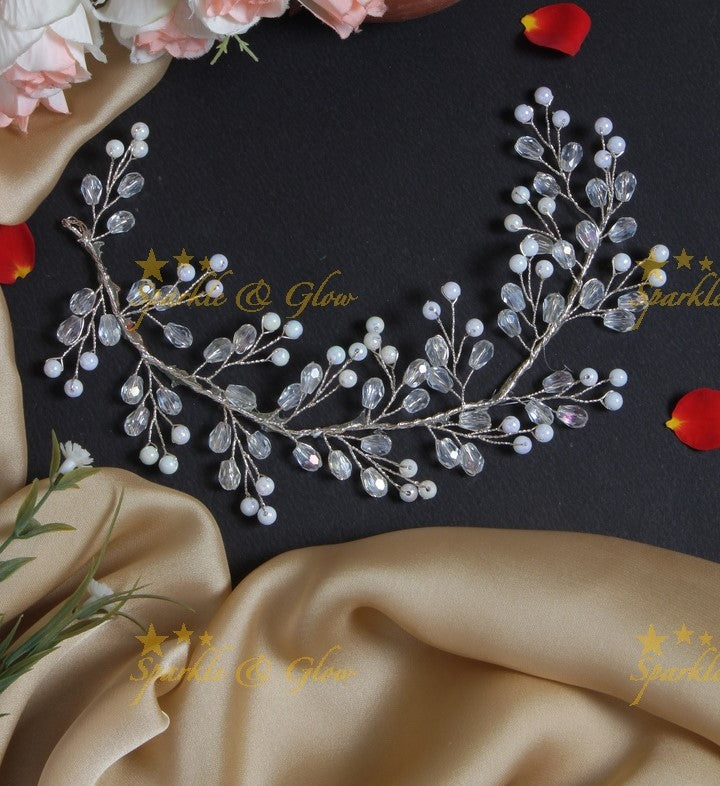 Transparent Pearl Leaf Branch Hair Veena, Gajra