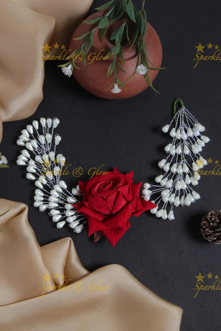 Intricate Rose Pearl Hair Veena, Gajra - Sparkle and Glow