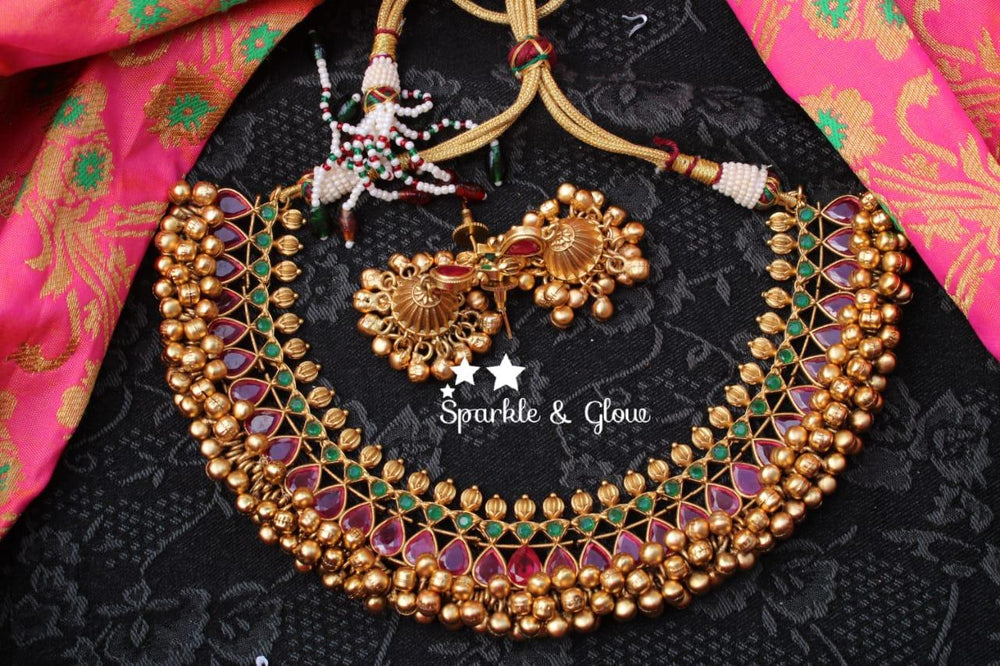 Nayanthara inspired kemp gungroo necklace - Multi - Sparkle and Glow