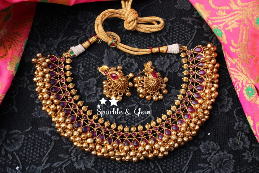 Nayanthara inspired kemp gungroo necklace - Multi - Sparkle and Glow