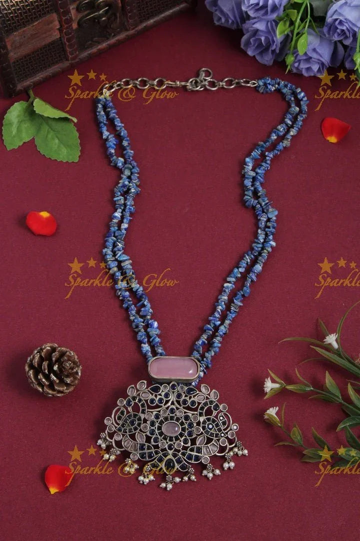 Silver look alike Pink Peacock Pendent Necklace - Sparkle and Glow