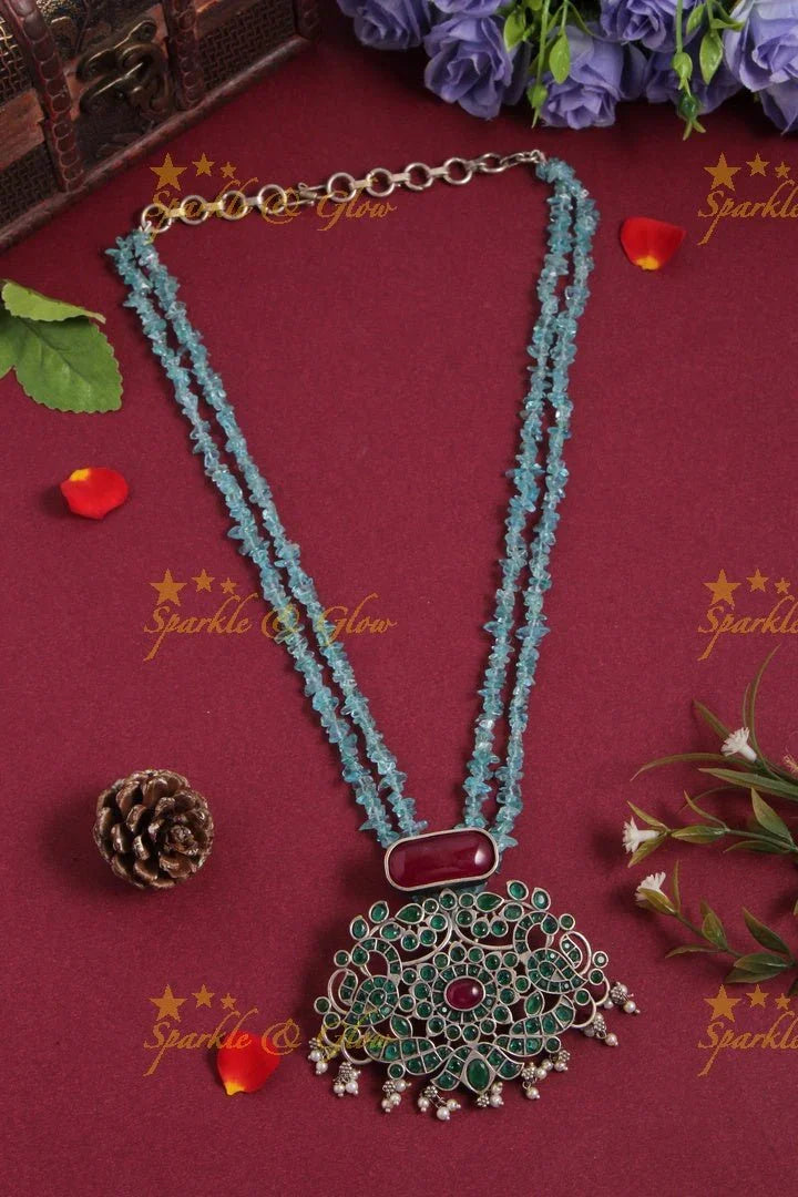 Silver look alike Pink Peacock Pendent Necklace - Sparkle and Glow