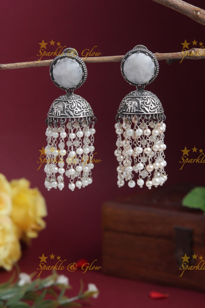 Beautiful Elephant Stud Pearl Jhumkas