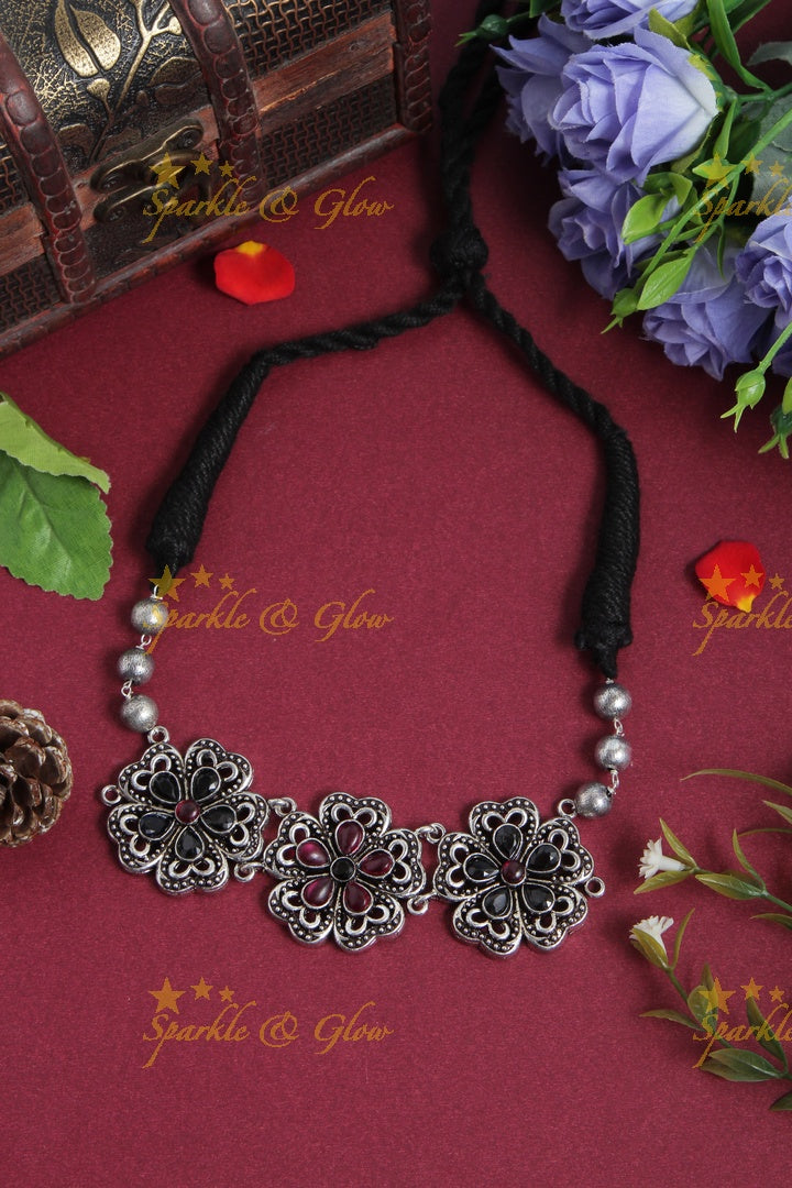 Beautiful black chain with Floral pendent gold bead chain