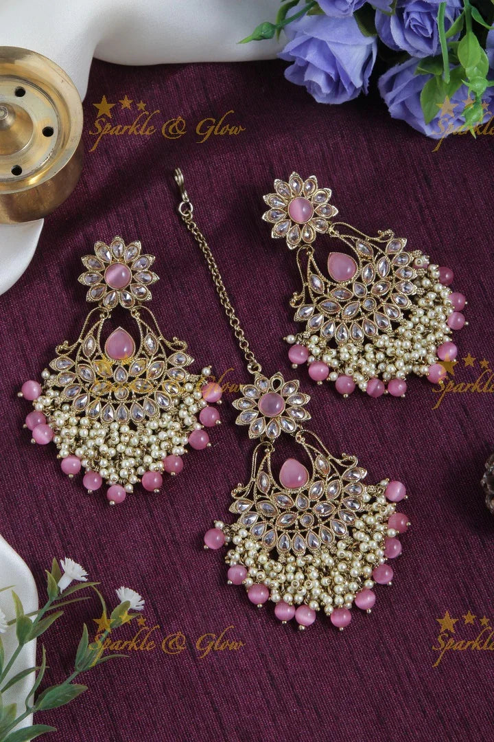 Pearl Floral Chandbalis with Maang Tikka Set