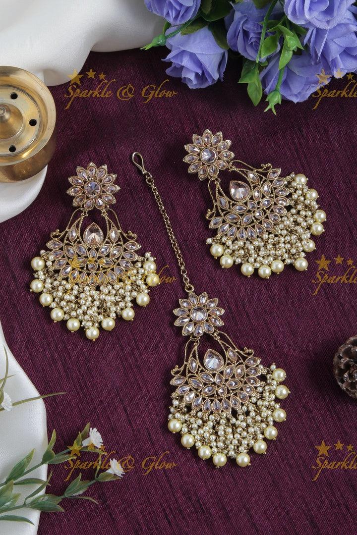 Pearl Floral Chandbalis with Maang Tikka Set