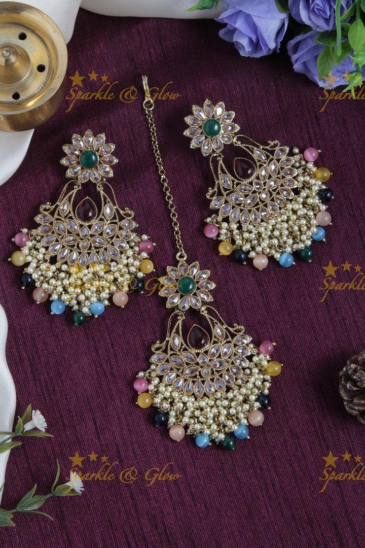 Pearl Floral Chandbalis with Maang Tikka Set