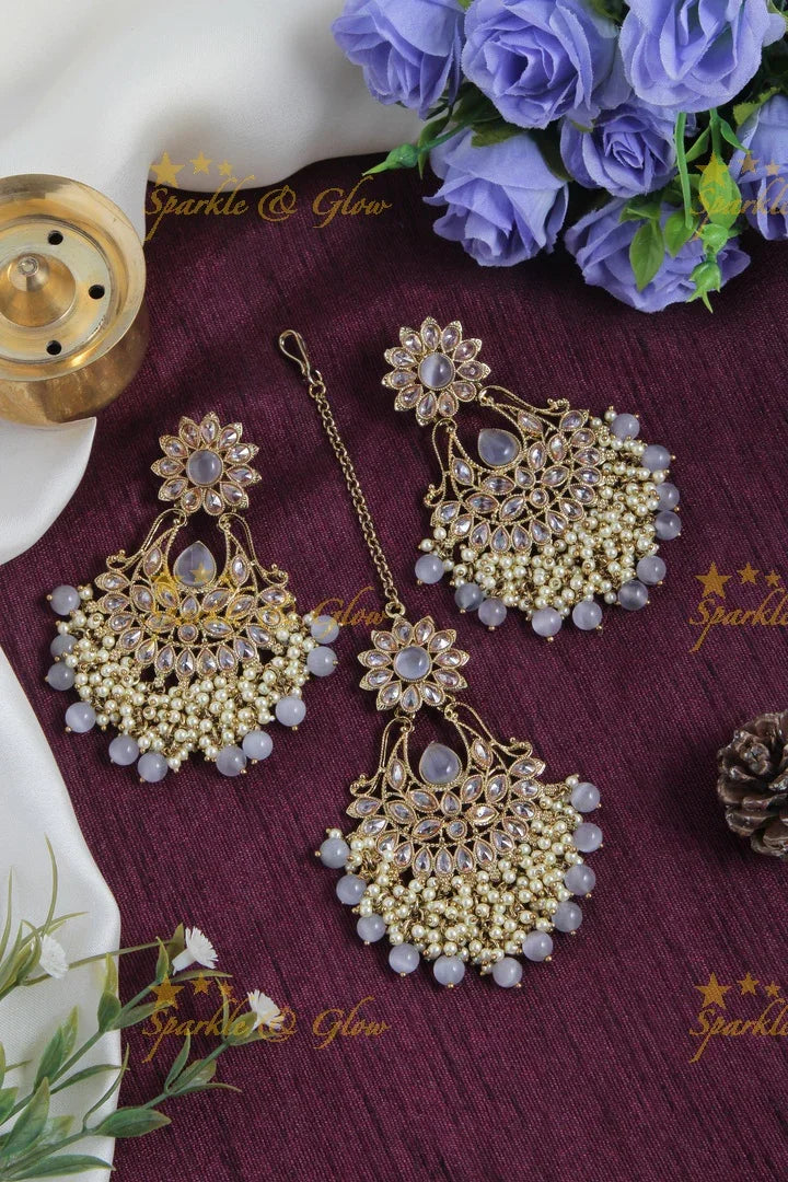 Pearl Floral Chandbalis with Maang Tikka Set