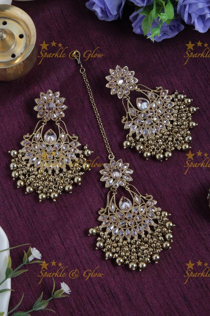 Pearl Floral Chandbalis with Maang Tikka Set