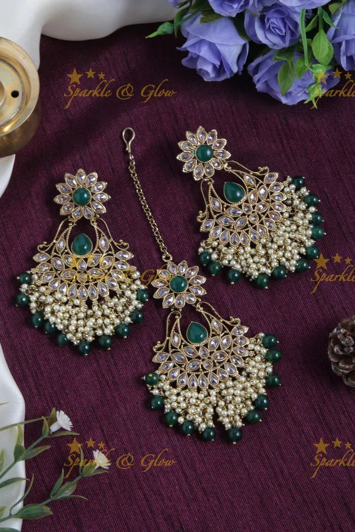 Pearl Floral Chandbalis with Maang Tikka Set