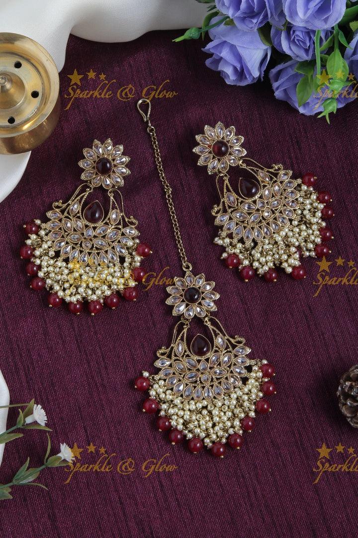 Pearl Floral Chandbalis with Maang Tikka Set