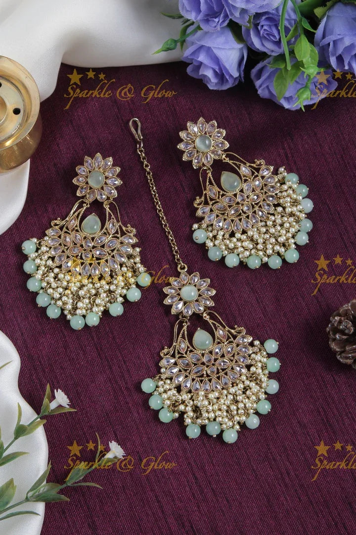 Pearl Floral Chandbalis with Maang Tikka Set