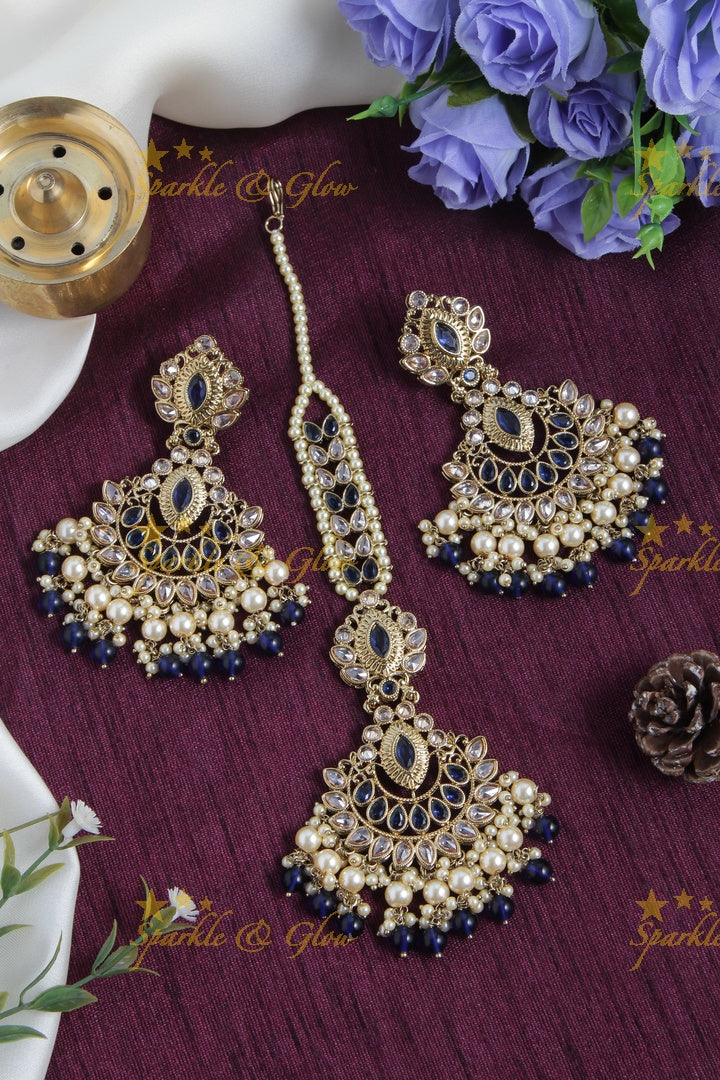 Beautiful Antique Stone Chandbalis with Maang Tikka