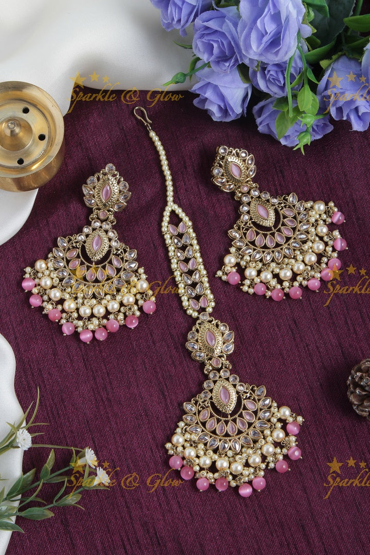 Beautiful Antique Stone Chandbalis with Maang Tikka