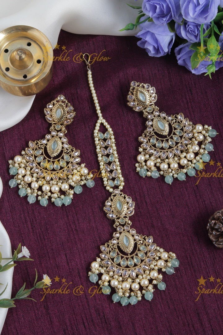 Beautiful Antique Stone Chandbalis with Maang Tikka