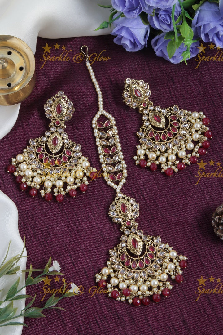 Beautiful Antique Stone Chandbalis with Maang Tikka