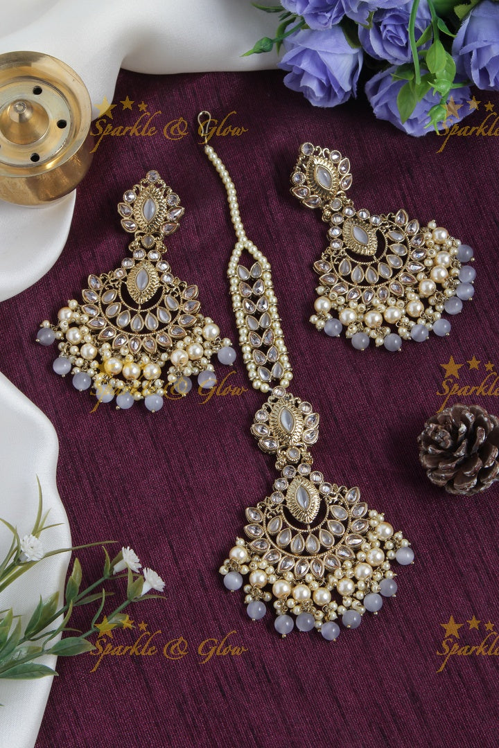 Beautiful Antique Stone Chandbalis with Maang Tikka