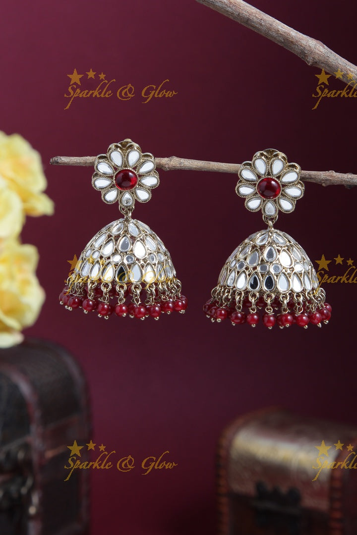 Beautiful Floral Studded Antique Jhumkas
