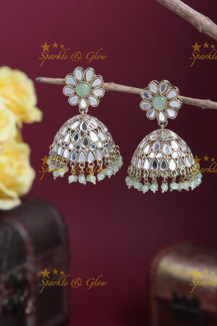Beautiful Floral Studded Antique Jhumkas