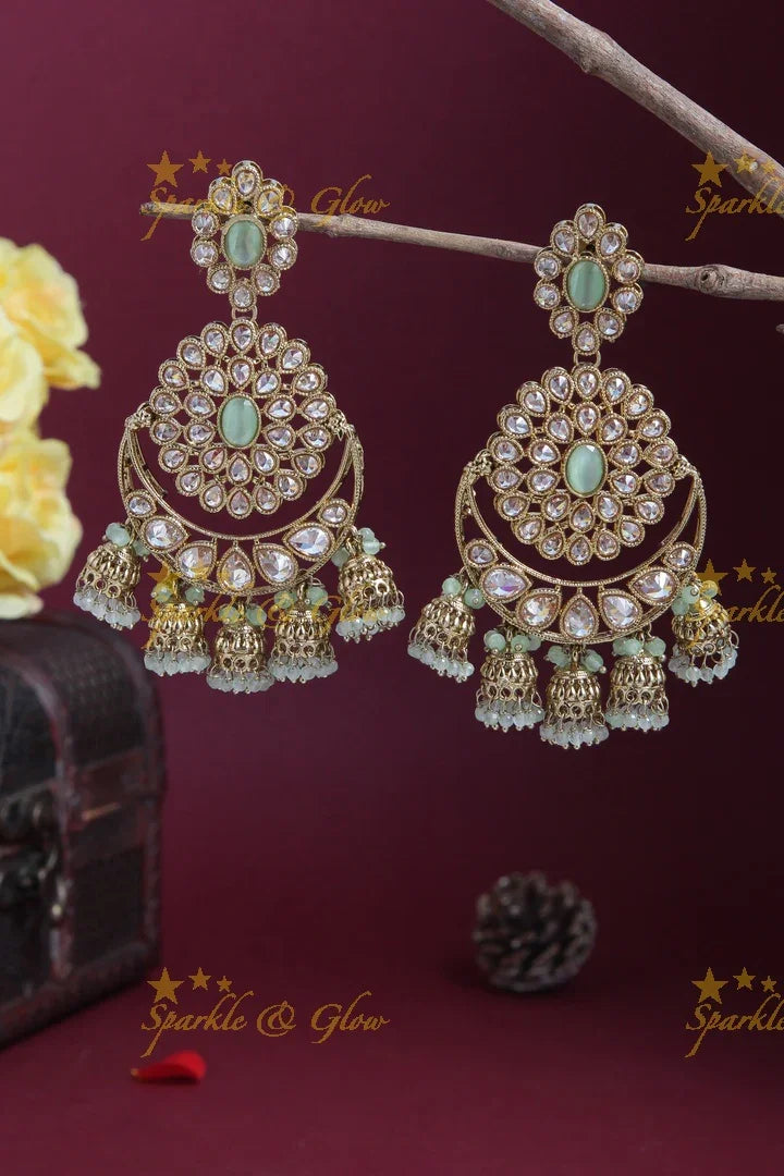 Floral Chandbali Earrings with Mini Jhumkas