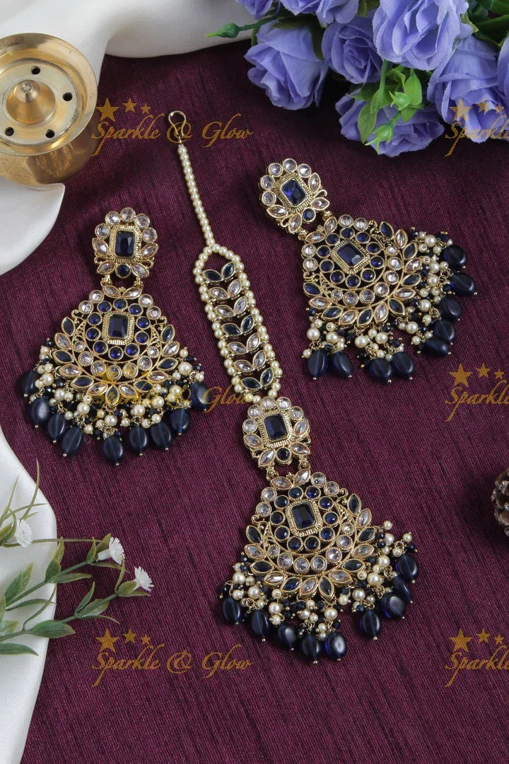 Stone Leaf Chandbalis with Maang Tikka Set
