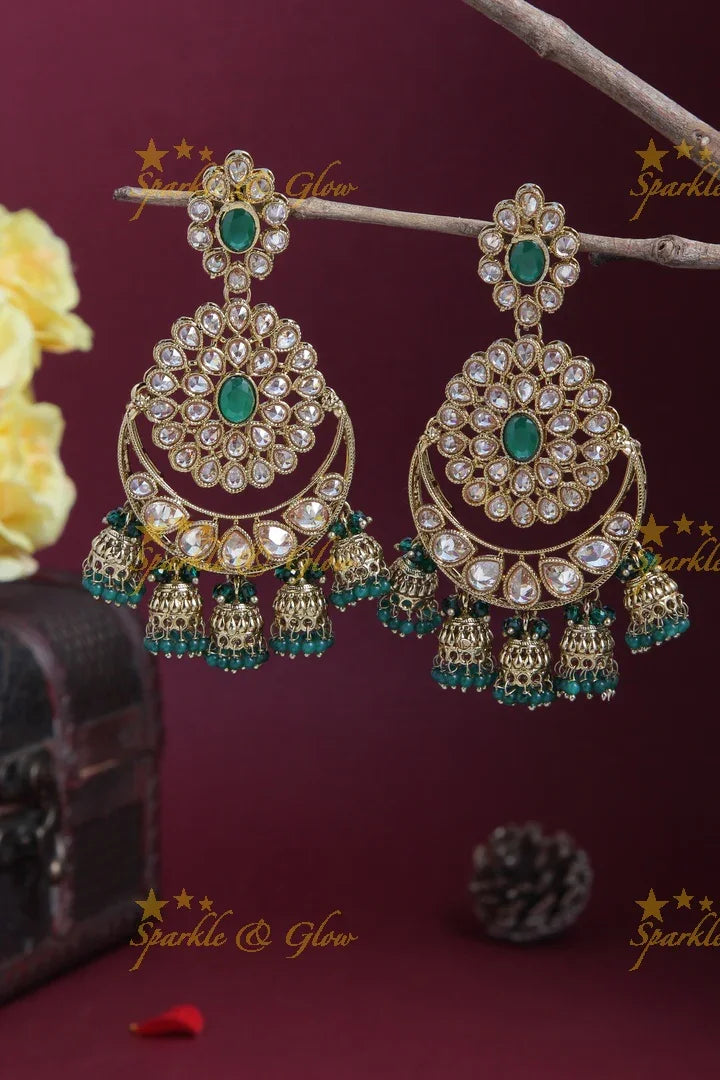 Floral Chandbali Earrings with Mini Jhumkas